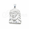 Sterling Silver Religious Pendant, Jesus Design, Polished, Silver Finish, 05.392.0130