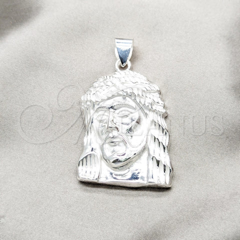 Sterling Silver Religious Pendant, Jesus Design, Polished, Silver Finish, 05.392.0130