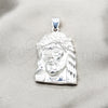 Sterling Silver Religious Pendant, Jesus Design, Polished, Silver Finish, 05.392.0130