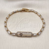 Oro Laminado Tennis Bracelet, Gold Filled Style Paperclip and Baguette Design, with White Cubic Zirconia, Polished, Golden Finish, 03.283.0453.07