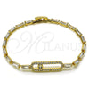 Oro Laminado Tennis Bracelet, Gold Filled Style Paperclip and Baguette Design, with White Cubic Zirconia, Polished, Golden Finish, 03.283.0453.07 (07 MM Thickness, 7 Inches Length)