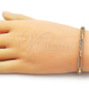 Oro Laminado Tennis Bracelet, Gold Filled Style Paperclip Design, with White Micro Pave, Polished, Golden Finish, 03.283.0460.07
