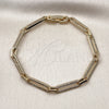 Oro Laminado Tennis Bracelet, Gold Filled Style Paperclip Design, with White Micro Pave, Polished, Golden Finish, 03.283.0460.07
