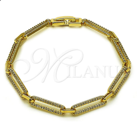 Oro Laminado Tennis Bracelet, Gold Filled Style Paperclip Design, with White Micro Pave, Polished, Golden Finish, 03.283.0460.07