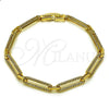 Oro Laminado Tennis Bracelet, Gold Filled Style Paperclip Design, with White Micro Pave, Polished, Golden Finish, 03.283.0460.07