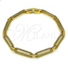 Oro Laminado Tennis Bracelet, Gold Filled Style Paperclip Design, with White Micro Pave, Polished, Golden Finish, 03.283.0460.07 (05 MM Thickness, 7 Inches Length)