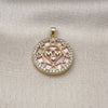 Oro Laminado Fancy Pendant, Gold Filled Style Mom and Heart Design, with Pink Mother of Pearl and White Cubic Zirconia, Polished, Golden Finish, 05.423.0001