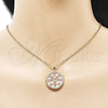Oro Laminado Fancy Pendant, Gold Filled Style Mom and Heart Design, with Pink Mother of Pearl and White Cubic Zirconia, Polished, Golden Finish, 05.423.0001