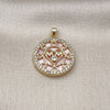Oro Laminado Fancy Pendant, Gold Filled Style Mom and Heart Design, with Pink Mother of Pearl and White Cubic Zirconia, Polished, Golden Finish, 05.423.0001