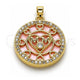 Oro Laminado Fancy Pendant, Gold Filled Style Mom and Heart Design, with Pink Mother of Pearl and White Cubic Zirconia, Polished, Golden Finish, 05.423.0001