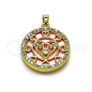 Gold Filled Pendant — Fancy Pendant Mom and Heart Design with Pink — main product view — SKU 159274 | Oro Laminado dije — elegante Pendant Mom and corazón diseño with Pink — SKU 159274
