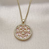 Oro Laminado Pendant Necklace, Gold Filled Style Mom and Heart Design, with Pink Mother of Pearl and White Cubic Zirconia, Polished, Golden Finish, 04.423.0001.18