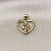 Oro Laminado Fancy Pendant, Gold Filled Style Heart and Mom Design, with White Cubic Zirconia, Polished, Golden Finish, 05.423.0002