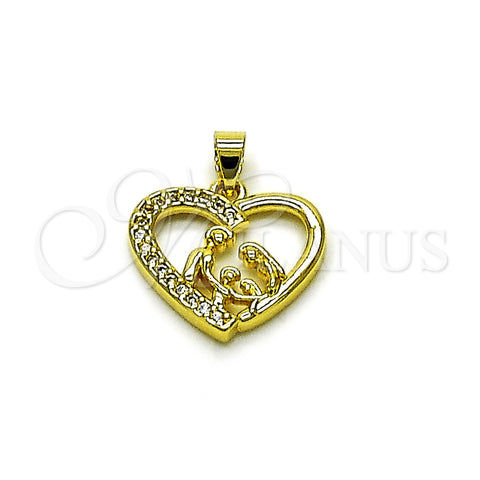 Oro Laminado Fancy Pendant, Gold Filled Style Heart and Mom Design, with White Cubic Zirconia, Polished, Golden Finish, 05.423.0002