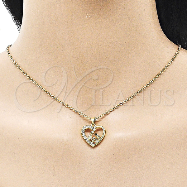 Gold Filled Pendant — Fancy Pendant Heart and Mom Design with White — alternate product view — SKU 159276 | Oro Laminado dije — elegante Pendant corazón and Mom diseño with blanco — SKU 159276