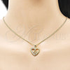 Oro Laminado Pendant Necklace, Gold Filled Style Heart and Mom Design, with White Cubic Zirconia, Polished, Golden Finish, 04.423.0002.18