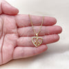 Oro Laminado Pendant Necklace, Gold Filled Style Heart and Mom Design, with White Cubic Zirconia, Polished, Golden Finish, 04.423.0002.18