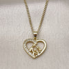 Oro Laminado Pendant Necklace, Gold Filled Style Heart and Mom Design, with White Cubic Zirconia, Polished, Golden Finish, 04.423.0002.18