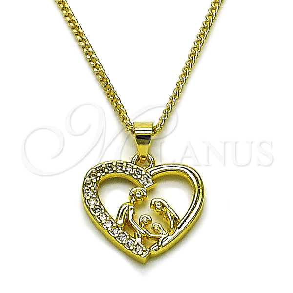 Oro Laminado Pendant Necklace, Gold Filled Style Heart and Mom Design, with White Cubic Zirconia, Polished, Golden Finish, 04.423.0002.18