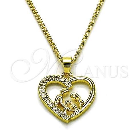 Oro Laminado Pendant Necklace, Gold Filled Style Heart and Mom Design, with White Cubic Zirconia, Polished, Golden Finish, 04.423.0002.18