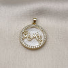 Oro Laminado Fancy Pendant, Gold Filled Style Mom and Heart Design, with Ivory Mother of Pearl and White Cubic Zirconia, Polished, Golden Finish, 05.423.0003