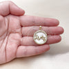 Oro Laminado Fancy Pendant, Gold Filled Style Mom and Heart Design, with Ivory Mother of Pearl and White Cubic Zirconia, Polished, Golden Finish, 05.423.0003