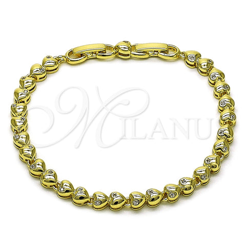 Oro Laminado Tennis Bracelet, Gold Filled Style Heart Design, with White Cubic Zirconia, Polished, Golden Finish, 03.213.0323.07 (05 MM Thickness, 8 Inches Length)