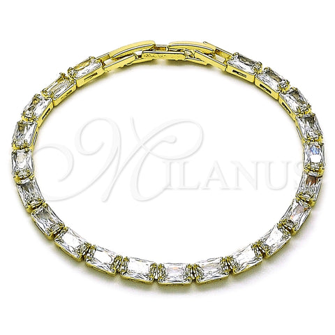 Oro Laminado Tennis Bracelet, Gold Filled Style Baguette Design, with White Cubic Zirconia, Polished, Golden Finish, 03.213.0325.07