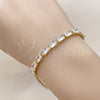 Oro Laminado Tennis Bracelet, Gold Filled Style Baguette Design, with White Cubic Zirconia, Polished, Golden Finish, 03.213.0325.07 (04 MM Thickness, 7 Inches Length)