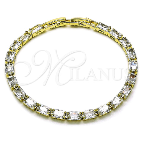 Oro Laminado Tennis Bracelet, Gold Filled Style Baguette Design, with White Cubic Zirconia, Polished, Golden Finish, 03.213.0325.07 (04 MM Thickness, 7 Inches Length)