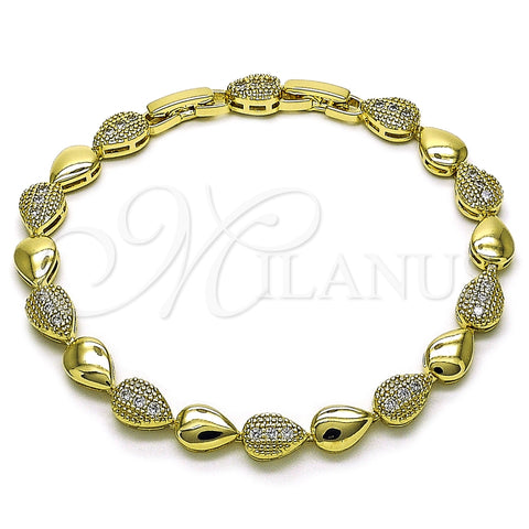 Oro Laminado Tennis Bracelet, Gold Filled Style Teardrop Design, with White Cubic Zirconia, Polished, Golden Finish, 03.213.0327.08