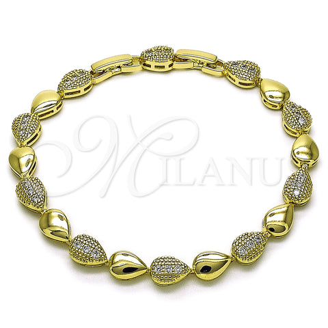 Oro Laminado Tennis Bracelet, Gold Filled Style Teardrop Design, with White Cubic Zirconia, Polished, Golden Finish, 03.213.0327.08 (06 MM Thickness, 8 Inches Length)