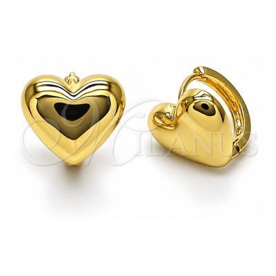 Oro Laminado Huggie Hoop, Gold Filled Style Heart Design, Polished, Golden Finish, 02.213.0810.15