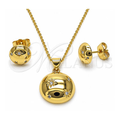 Oro Laminado Earring and Pendant Adult Set, Gold Filled Style Sun and Rolo Design, with White Cubic Zirconia, Polished, Golden Finish, 10.156.0511