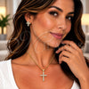 Oro Laminado Earring and Pendant Adult Set, Gold Filled Style Cross and Rolo Design, with White Cubic Zirconia, Polished, Golden Finish, 10.156.0512
