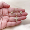 Oro Laminado Earring and Pendant Adult Set, Gold Filled Style Cross and Rolo Design, with White Cubic Zirconia, Polished, Golden Finish, 10.156.0512