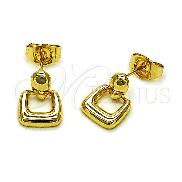 Oro Laminado Stud Earring, Gold Filled Style Belt Buckle Design, Polished, Golden Finish, 02.283.0236