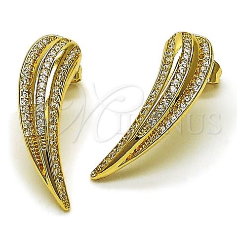 Oro Laminado Stud Earring, Gold Filled Style Wings Design, with White Cubic Zirconia, Polished, Golden Finish, 02.283.0239