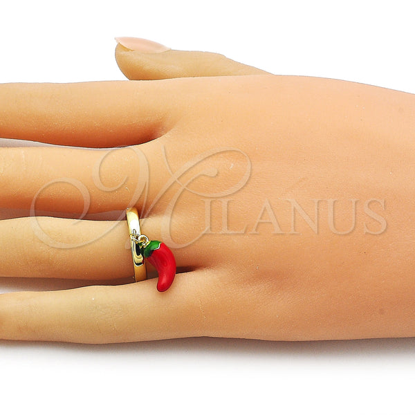 Gold Filled Ring — Elegant Ring Chili Design Red Enamel 01. One — alternate product view — SKU 159312 | Oro Laminado anillo — Elegant Ring Chili diseño Red Enamel 01. One — SKU 159312