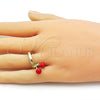Oro Laminado Elegant Ring, Gold Filled Style Cherry Design, Red Enamel Finish, Golden Finish, 01.421.0002