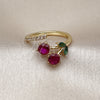 Oro Laminado Elegant Ring, Gold Filled Style Cherry Design, with Ruby and Green Cubic Zirconia, Polished, Golden Finish, 01.421.0003