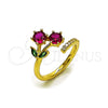 Oro Laminado Elegant Ring, Gold Filled Style Cherry Design, with Ruby and Green Cubic Zirconia, Polished, Golden Finish, 01.421.0003