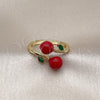 Oro Laminado Elegant Ring, Gold Filled Style Cherry Design, Red Enamel Finish, Golden Finish, 01.421.0004