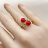 Oro Laminado Elegant Ring, Gold Filled Style Cherry Design, Red Enamel Finish, Golden Finish, 01.421.0004 (One size fits all)