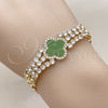 Oro Laminado Fancy Bracelet, Gold Filled Style Four-leaf Clover Design, with White Cubic Zirconia and Light Green Micro Pave, Polished, Golden Finish, 03.283.0435.3.07