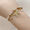 Oro Laminado Fancy Bracelet, Gold Filled Style Butterfly and Ball Design, with White Cubic Zirconia, Diamond Cutting Finish, Tricolor, 03.411.0073.07