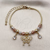 Oro Laminado Fancy Bracelet, Gold Filled Style Butterfly and Ball Design, with White Cubic Zirconia, Diamond Cutting Finish, Tricolor, 03.411.0073.07