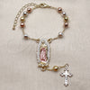 Oro Laminado Bracelet Rosary, Gold Filled Style Guadalupe and Cross Design, Diamond Cutting Finish, Tricolor, 09.411.0009.07