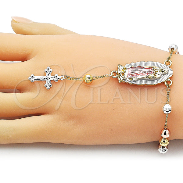 Gold Filled Bracelet — Bracelet Rosary Guadalupe and Cross Design Diamond Cutting — alternate product view — SKU 159323 | Oro Laminado brazalete — Bracelet Rosary Guadalupe and cruz diseño Diamond Cutting — SKU 159323