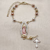 Oro Laminado Bracelet Rosary, Gold Filled Style Guadalupe and Cross Design, Diamond Cutting Finish, Tricolor, 09.411.0009.07